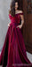 Red A-line Off Shoulder V-neck Party Prom Dresses, Prom & Dance Dresses,12533