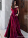 Red A-line Off Shoulder V-neck Party Prom Dresses, Prom & Dance Dresses,12533