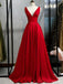 V Neck Red Simple Cheap Long Evening Prom Dresses, Sweet 16 Prom Dresses, 12362