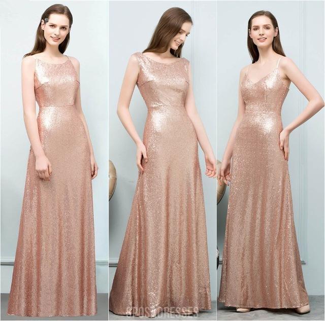 Barato Sparkly Pavimento Comprimento Incomparável Ouro Sequin dama de honra vestidos on-line, WG547