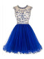 Sexy open back Royal Blue Short Tulle baile de Finalistas Vestidos, CM0008