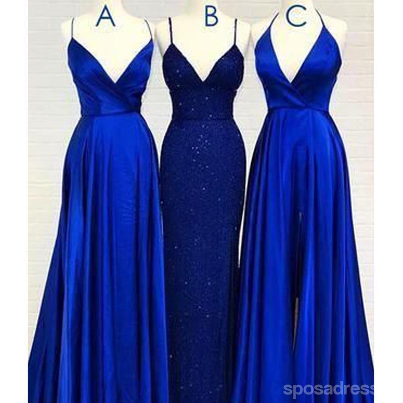 Mermaid Royal Blue Spaghetti Straps V-neck Long Bridesmaid Dresses Gown Online,WG1144