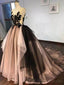 Vintage Backless Black Lace Ball Gown Long Evening Prom Dresses, Cheap Sweet 16 Vestidos, 18421