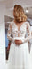 See Through Long Sleeves A-line V-neck Lace Wedding Dresses,WD775