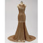 Gold Sequin See Through Halter Mermaid Long  Bridesmaid Dresses Online, WG598