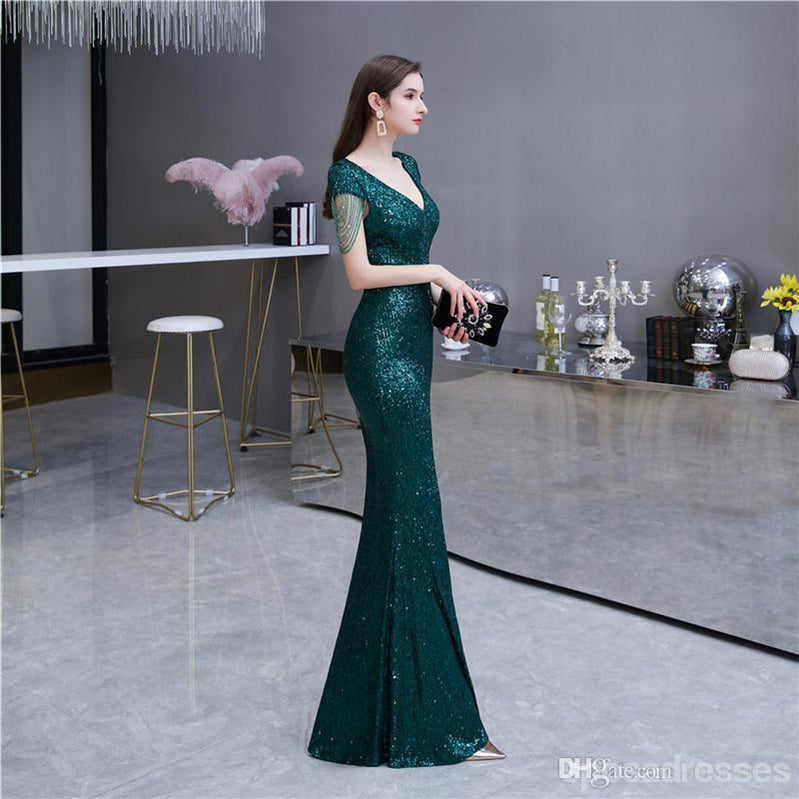 Querida pescoço ouro lantejoulas uma linha barato longo Evening Prom Dresses, Evening Party Prom Dresses, 12350