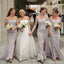 Simple Sheath Off The Shoulder Side Slit Bridesmaid Dresses Online, WG870