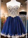 Navy Blue Skirt Gold Lace Beaded homecoming prom dresses, CM0027