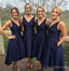 Short V Neckline Navy A line Cute Cheap Bridesmaid Dresses, WG171