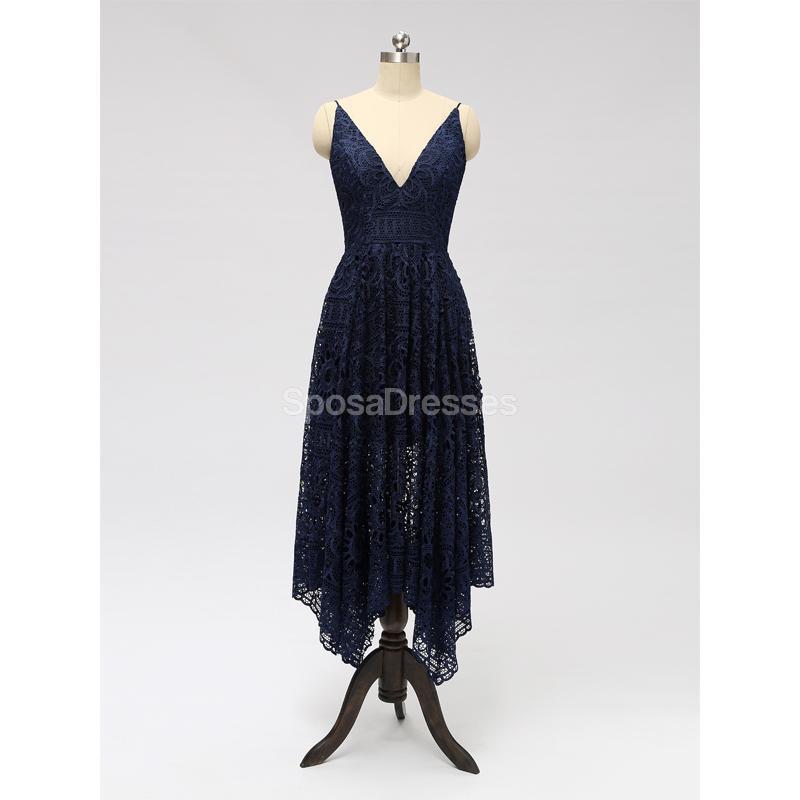 Spaghetti Strapls Lace Navy Lace Short Cheap Bridesmaid Dresses Online, WG588