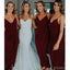 Spaghetti Vermelho Escuro Straps Tea Length Bridesmaid Vestidos Online, Vestidos Baratos De Bridesmaids, WG730