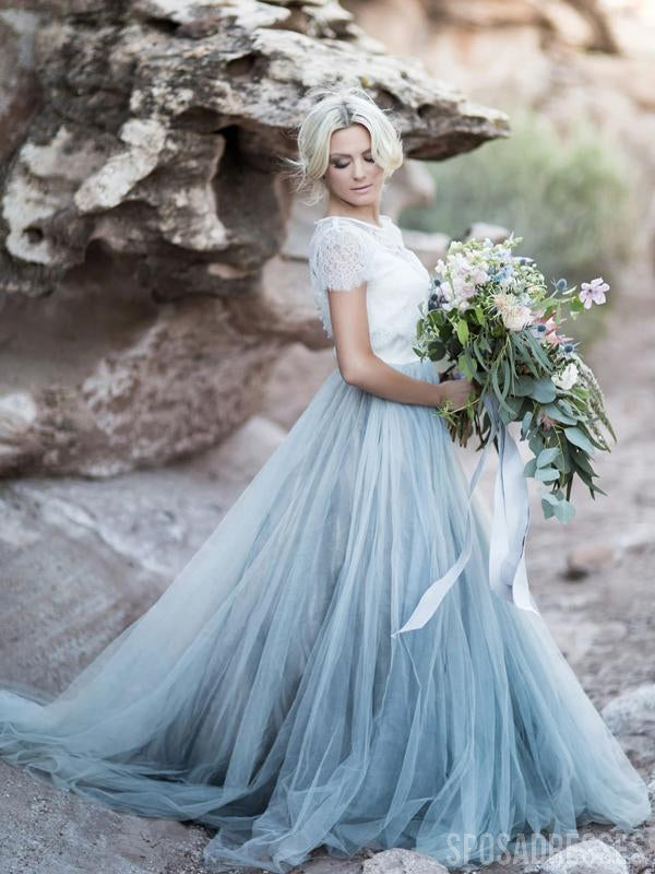 Short Sleeves Blue Skirt Cheap Wedding Dresses Online, Cheap Bridal Dresses, WD658