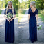 1/2 Long Sleeves Navy Lace Long Bridesmaid Dresses Online, WG789