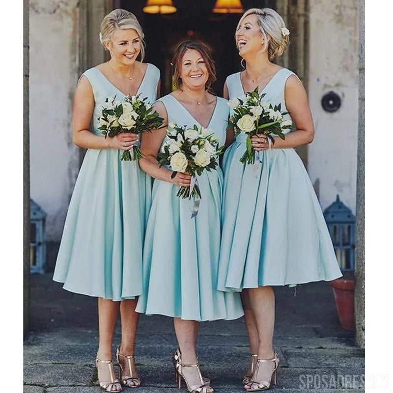 Tiffany Blue V pescoço Short Bridesmaid Vestidos Online, Vestidos Baratos de Bridesmaids, WG735