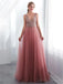 Dusty Pink V Neck côté Neck Beaded Long Evening Prom Dresses, Cheap Custom Sweet 16 Dresses, 18519