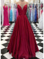 Simple Dark Red A-line Long Evening Prom Dresses, Cheap Custom Party Prom Dresses, 18589