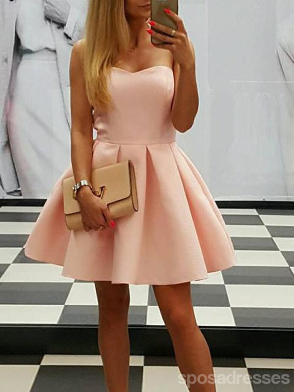 Simple Pale Pink Sweetheart Satin Short Homecoming Dresses Online, CM635