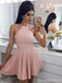 V Neck Dusty Pink Tulle Beaded Short Homecoming Dresses Online, Robes de bal courtes pas chères, CM845