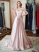 Simple A-line Pink Straps V-neck Long Party Prom Dresses Online,Dance Dresses,12557