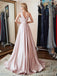 Simple A-line Pink Straps V-neck Long Party Prom Dresses Online,Dance Dresses,12557