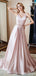 Simple A-line Pink Straps V-neck Long Party Prom Dresses Online,Dance Dresses,12557