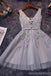 Grey Sleeveless Lace Short Homecoming Dresses Online, Cheap Short Prom Dresses, CM865