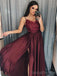 Maroon Spaghetti Straps Side Slit Longues Robes de bal de soirée, Cheap Custom Sweet 16 Dresses, 18453