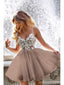 V Neck Dusty Pink Tulle Beaded Short Homecoming Dresses Online, Robes de bal courtes pas chères, CM845