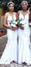 Mermaid Spaghetti Straps White V-Neck Long Bridesmaid Dresses Gown,WG1061