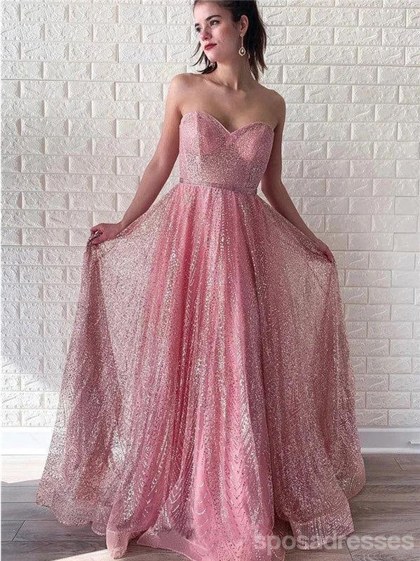 Sparkly Pink A-line Sweetheart Maxi Long Prom Dresses Online,13244