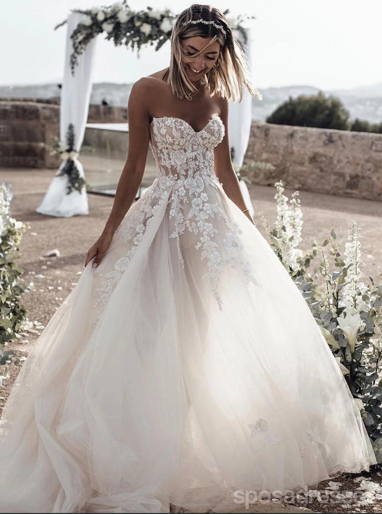 Sweetheart A-line Lace Wedding Dresses Online, Cheap Bridal Dresses, WD635