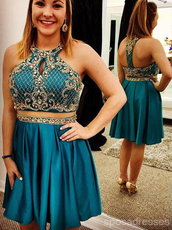 Teal Cheap Cute Short Two Piece Homecoming Dresses Under 2018, CM463