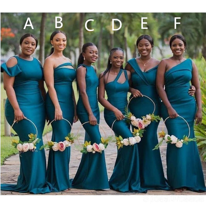 Unique Mismatached Teal Mermaid Billig Lang Billig Bridesmaid Dresses Online, WG647