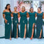 Mismatched Teal Mermaid High Slit Cheap Long Bridesmaid Dresses,WG1379