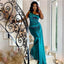 Sexy Teal Mermaid One Shoulder Cheap Long Bridesmaid Dresses,WG1440