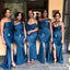 Navy Mismatched Mermaid Side Slit Long Cheap Bridesmaid Dresses Online, WG639