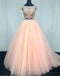 Sexy Two Pieces Cap Sleeve Blush Pink Long Evening Prom Dresses, 17343