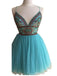 Turquoise Heavily Beaded Tulle Short Homecoming Prom Dresses, Homecoming Cocktail Dresses, CM360