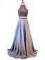 Sexy Backless Open Back Grey Beaded Long Evening Prom Vestidos, Cheap Custom Sweet 16 Vestidos, 18508