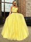 Sexy Two Pieces Yellow Lace Evening Prom Dresses, Evening Party Prom Dresses, 12142