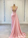 Unique Mermaid Pink Halter V-neck Cheap Long Prom Dresses Online,12677