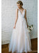 Champagne V Neck Cheap Wedding Dresses Online, Tule A linha de vestidos de noiva, WD436