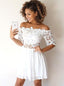 Fora do ombro mangas curtas branco Homecoming vestidos baratos on-line, CM613