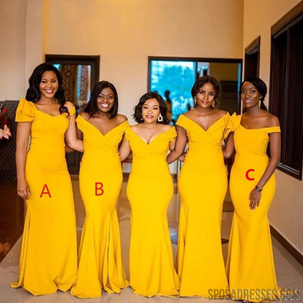 Sexy Mermaid Vintage Yellow V-neck Cheap Long Bridesmaid Dresses Online,WG963