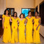 Sexy Mermaid Vintage Yellow V-neck Cheap Long Bridesmaid Dresses Online,WG963